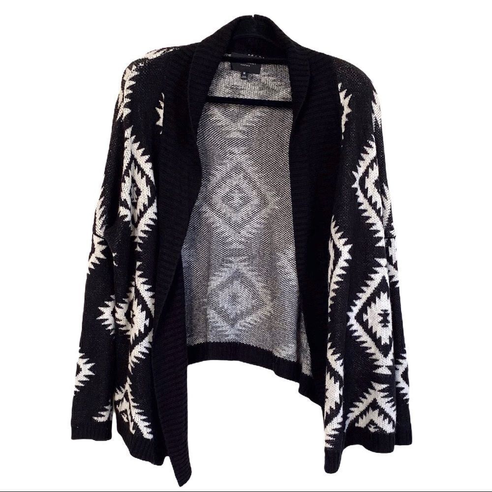 Romeo & Juliet Black White Southwest Tribal Print Open Style Cardigan Sz M